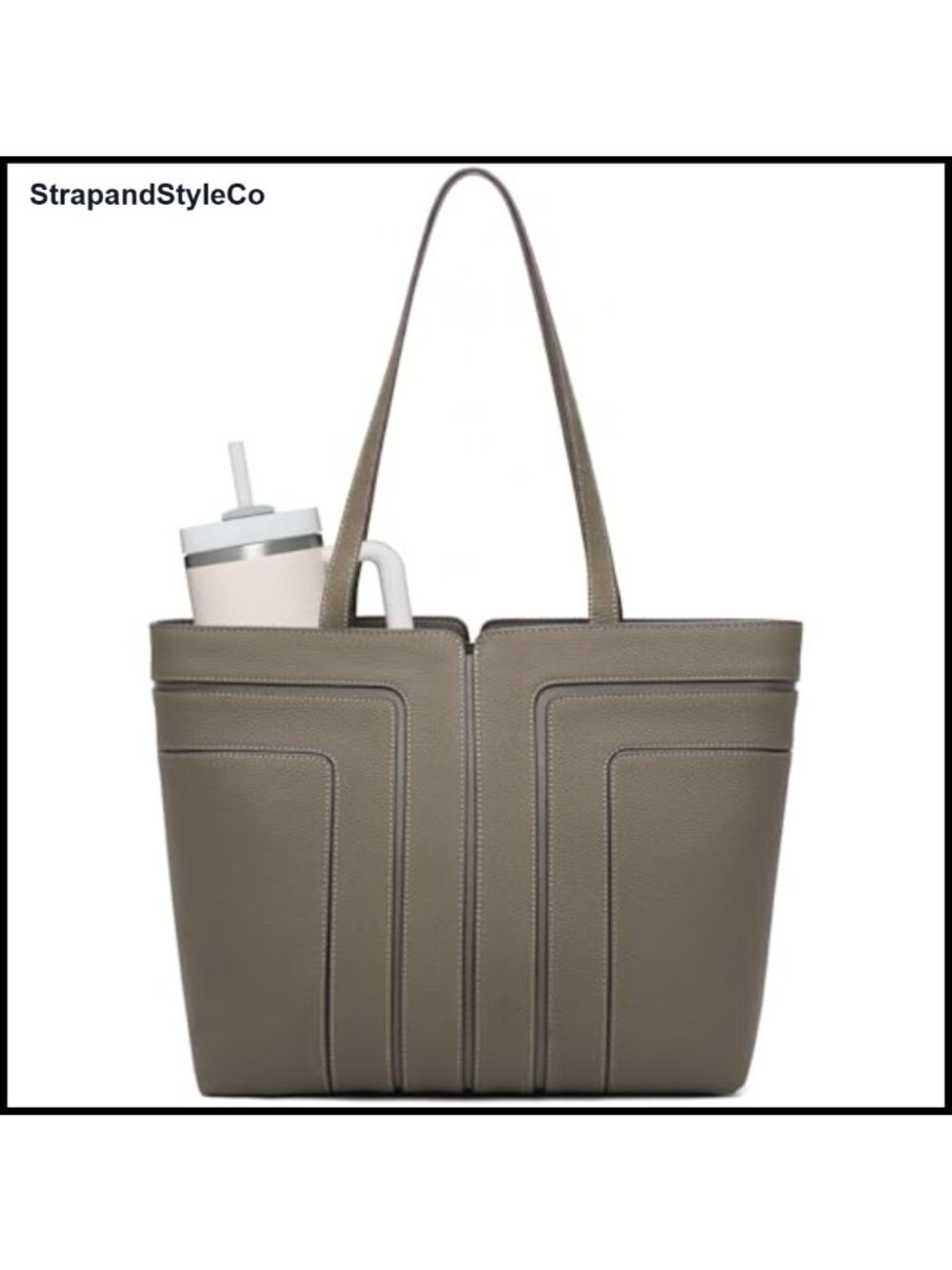 Large Leather Work Tote Bag Minimalist Laptop Compatible